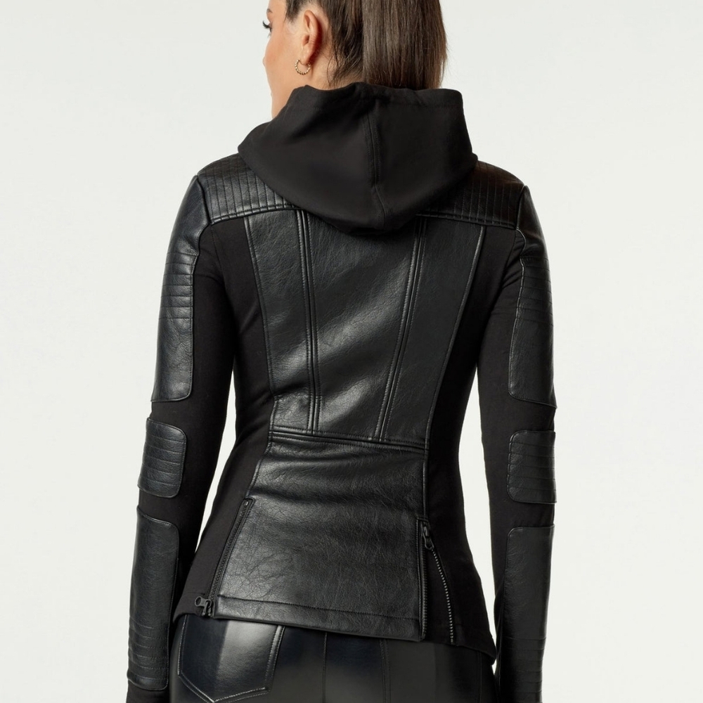 Women's Black Leather Jacket - Picture 3 of 4